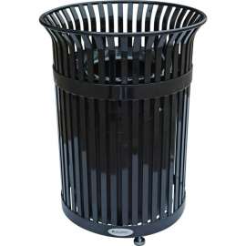 Global Industrial Outdoor Heavy-Duty Slatted Steel Trash Can, 36 Gallon, 39"H, Black