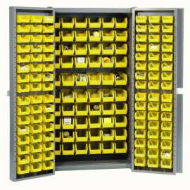 Bin Cabinet Deep Door - 156 Yellow Bins, 16-Gauge Assembled Cabinet 38x24x72