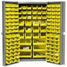 16-Gauge Deep Door Bin Cabinet, 132 Yellow Bins, 38" x 24" x 72", Assembled