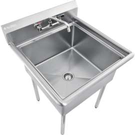 Global Industrial Stainless Steel Utility Sink W/Faucet & 8" Backsplash, 24"x24"x12" Deep