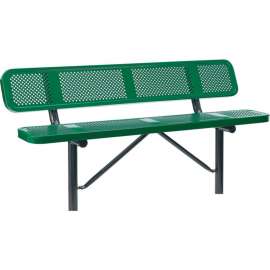 Global Industrial 6' Outdoor Steel Bench w/ Backrest, Perforated Metal, In Ground Mount, Green