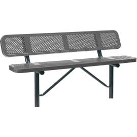 Global Industrial 6' Outdoor Steel Bench w/ Backrest, Perforated Metal, In Ground Mount, Gray
