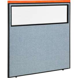 Interion Deluxe Office Partition Panel with Partial Window, 60-1/4"W x 61-1/2"H, Blue