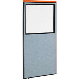 Interion Deluxe Office Partition Panel with Partial Window, 36-1/4"W x 101-1/2"H, Blue