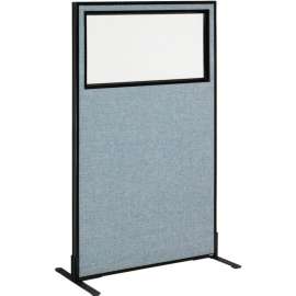 Interion Freestanding Office Partition Panel with Partial Window, 36-1/4"W x 60"H, Blue