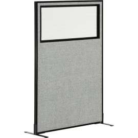 Interion Freestanding Office Partition Panel with Partial Window, 36-1/4"W x 60"H, Gray