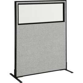 Interion Freestanding Office Partition Panel with Partial Window, 48-1/4"W x 60"H, Gray