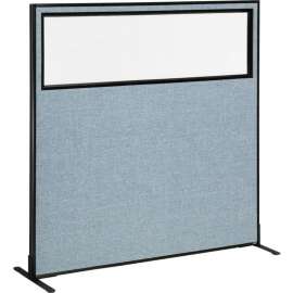Interion Freestanding Office Partition Panel with Partial Window, 60-1/4"W x 60"H, Blue