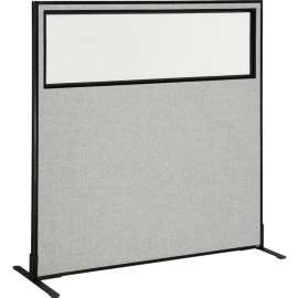Interion Freestanding Office Partition Panel with Partial Window, 60-1/4"W x 60"H, Gray