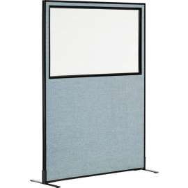 Interion Freestanding Office Partition Panel with Partial Window, 48-1/4"W x 72"H, Blue