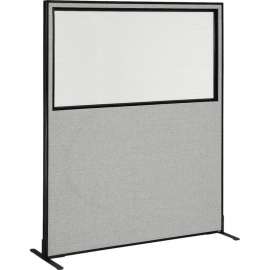 Interion Freestanding Office Partition Panel with Partial Window, 60-1/4"W x 72"H, Gray