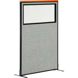 Interion Deluxe Freestanding Office Partition Panel w/Partial Window 36-1/4"W x 61-1/2"H Gray