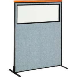 Interion Deluxe Freestanding Office Partition Panel w/Partial Window 48-1/4"W x 61-1/2"H Blue