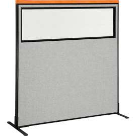 Interion Deluxe Freestanding Office Partition Panel w/Partial Window 60-1/4"W x 61-1/2"H Gray