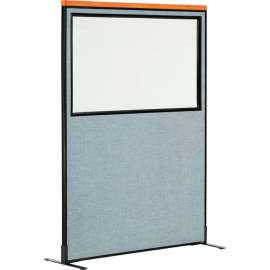 Interion Deluxe Freestanding Office Partition Panel w/Partial Window 48-1/4"W x 73-1/2"H Blue