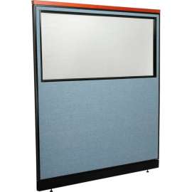 Interion Deluxe Office Partition Panel w/Partial Window & Raceway 60-1/4"W x 65-1/2"H Blue