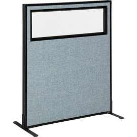 Interion Freestanding Office Partition Panel with Partial Window, 36-1/4"W x 42"H, Blue