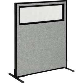 Interion Freestanding Office Partition Panel with Partial Window, 36-1/4"W x 42"H, Gray