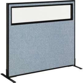 Interion Freestanding Office Partition Panel with Partial Window, 48-1/4"W x 42"H, Blue