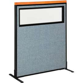 Interion Deluxe Freestanding Office Partition Panel w/Partial Window 36-1/4"W x 43-1/2"H Blue