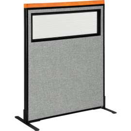 Interion Deluxe Freestanding Office Partition Panel w/Partial Window 36-1/4"W x 43-1/2"H Gray