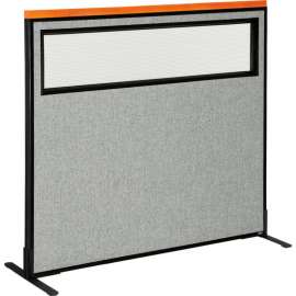 Interion Deluxe Freestanding Office Partition Panel w/Partial Window 48-1/4"W x 43-1/2"H Gray