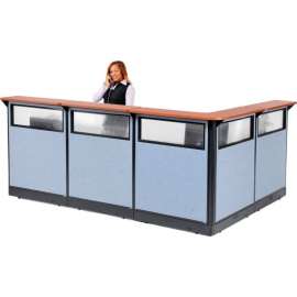 Interion L-Shaped Reception Station w/Window & Raceway 116"W x 80"D x 46"H Cherry Counter Blue