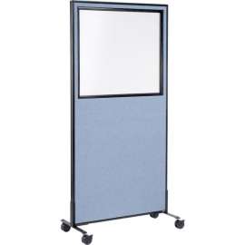 Interion Mobile Office Partition Panel with Partial Window, 36-1/4"W x 75"H, Blue
