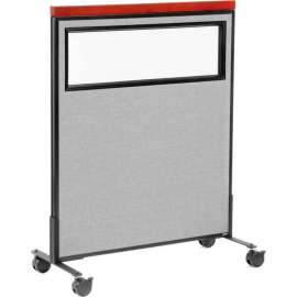Interion Mobile Deluxe Office Partition Panel with Partial Window, 36-1/4"W x 46-1/2"H, Gray