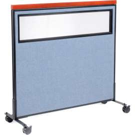 Interion Mobile Deluxe Office Partition Panel with Partial Window, 48-1/4"W x 46-1/2"H, Blue