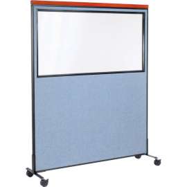 Interion Mobile Deluxe Office Partition Panel with Partial Window, 60-1/4"W x 76-1/2"H, Blue