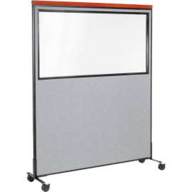 Interion Mobile Deluxe Office Partition Panel with Partial Window, 60-1/4"W x 100-1/2"H, Gray