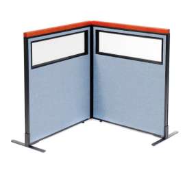 Interion Deluxe Freestanding 2-Panel Corner Divider w/Partial Window 36-1/4"W x 43-1/2"H Blue