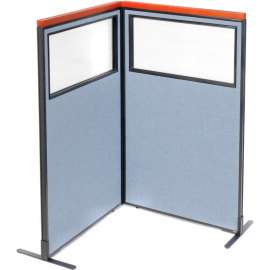 Interion Deluxe Freestanding 2-Panel Corner Divider w/Partial Window 36-1/4"W x 61-1/2"H Blue