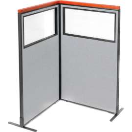 Interion Deluxe Freestanding 2-Panel Corner Divider w/Partial Window 36-1/4"W x 61-1/2"H Gray