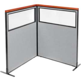 Interion Deluxe Freestanding 2-Panel Corner Divider w/Partial Window 48-1/4"W x 61-1/2"H Gray