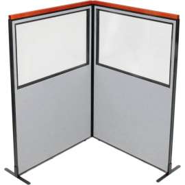 Interion Deluxe Freestanding 2-Panel Corner Divider w/Partial Window 48-1/4"W x 73-1/2"H Gray