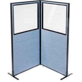Interion Freestanding 2-Panel Corner Room Divider w/Partial Window 36-1/4"W x 72"H Panels Blue