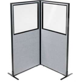 Interion Freestanding 2-Panel Corner Room Divider w/Partial Window 36-1/4"W x 72"H Panels Gray