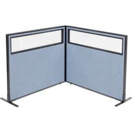 Interion Freestanding 2-Panel Corner Room Divider w/Partial Window 48-1/4"W x 42"H Panels Blue