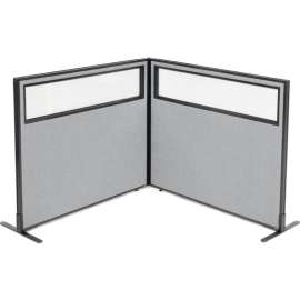 Interion Freestanding 2-Panel Corner Room Divider w/Partial Window 48-1/4"W x 42"H Panels Gray