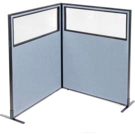 Interion Freestanding 2-Panel Corner Room Divider w/Partial Window 48-1/4"W x 60"H Panels Blue