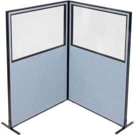 Interion Freestanding 2-Panel Corner Room Divider w/Partial Window 48-1/4"W x 72"H Panels Blue