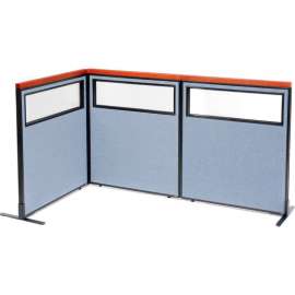Interion Deluxe Freestanding 3-Panel Corner Divider w/Partial Window 36-1/4"W x 43-1/2"H Blue