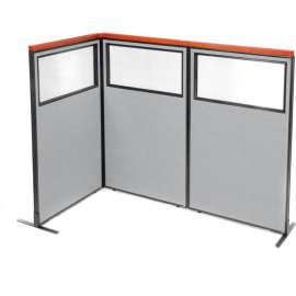 Interion Deluxe Freestanding 3-Panel Corner Divider w/Partial Window 36-1/4"W x 61-1/2"H Gray