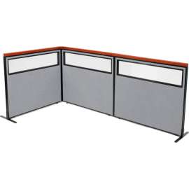 Interion Deluxe Freestanding 3-Panel Corner Divider w/Partial Window 48-1/4"W x 43-1/2"H Gray