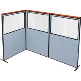 Interion Deluxe Freestanding 3-Panel Corner Divider w/Partial Window 48-1/4"W x 73-1/2"H Blue