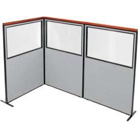 Interion Deluxe Freestanding 3-Panel Corner Divider w/Partial Window 48-1/4"W x 73-1/2"H Gray