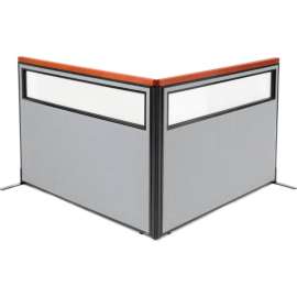 Interion Deluxe Freestanding 2-Panel Corner Divider w/Partial Window 60-1/4"W x 43-1/2"H Gray