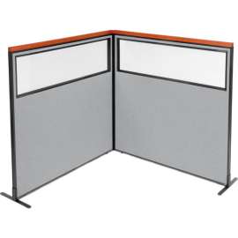 Interion Deluxe Freestanding 2-Panel Corner Divider w/Partial Window 60-1/4"W x 61-1/2"H Gray